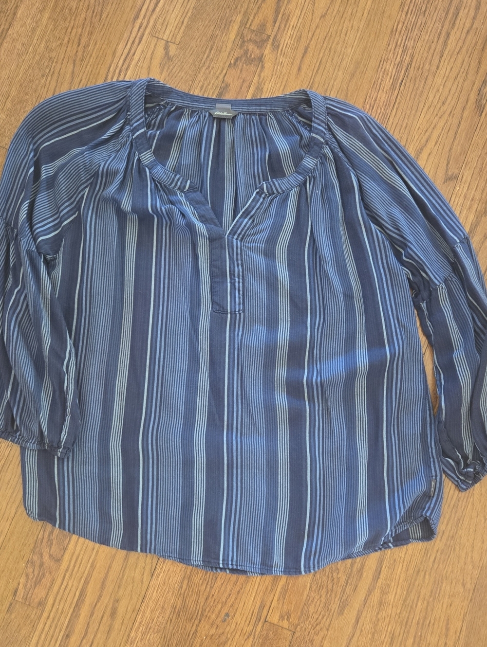 Eddie Bauer Blue Striped Peasant Blouse
